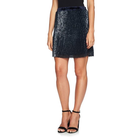 NWT Womens Size 4 1.STATE Dark Blue Full Sequin & Velvet Lined Miniskirt - Picture 2 of 3